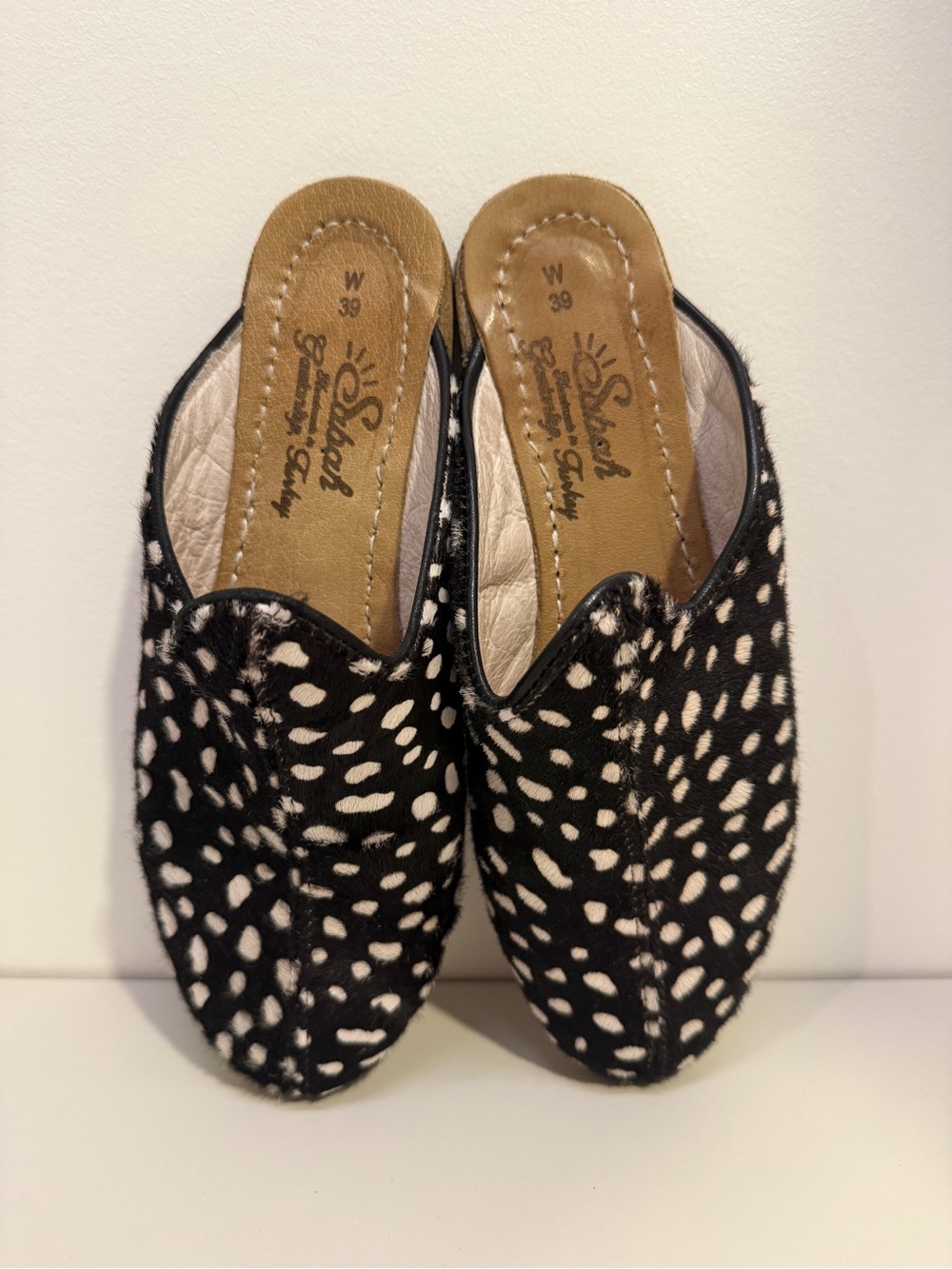 Sabah Black and White Pony Hair Slip-On Mules